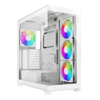 Image de Xilence X818.W.ARGB XILENT Gleam Boîtier PC Gaming, 4X 140mm ARGB Ventilateurs, ATX Midi Tower Case, Aquarium Verre Optique, avec Support pour Carte Graphique, PWM/ARGB Control Board, Airflow, Blanc