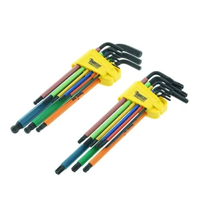 Image de SabreCut 18 pièces SCTGKB1 Soft Grip Comfort Extra Long Black Oxide Hex, Hex Diamond (Hex Plus) et Torx Security Key Sets avec codage couleur Tailles 1,5 mm 10 mm, T10 T50