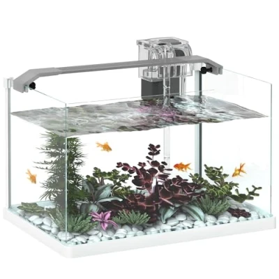 Image de Aquarium PawHut avec lumières LED, pompe à filtre en verre 20L pour poissons rouges, combattants blanc
