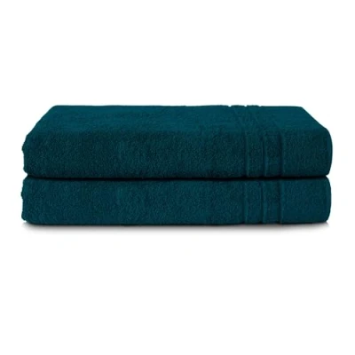 Image de Komfortec Lot de 2 Serviettes Sauna 70 x 200 cm en 100% Coton XXL Serviette Douce Grande Taille Séchage Rapide Anthracite Gris/Vert foncé