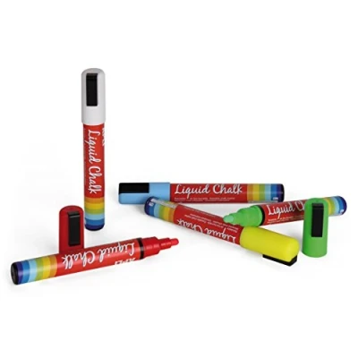 Image de Apli 13959 5 marqueurs liquide craies Utilisables sur tableau vert,fenêtre, ardoise effaçable avec un chiffon humide pointe ronde 5,5 mm couleurs assorties