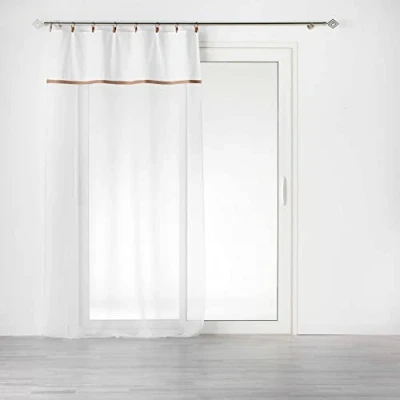 Image de douceur d&#039;intérieur, Voilage à Anneaux (140 x 240 Cm) Leana Blanc, Voile Sablé Finition Top Polycoton Et Jute