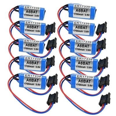 Image de A6BAT PLC Batterie au lithium 2/3 A 3,6 V 1700 mAh avec prise US pour Mitsubishi Servo ER17330V Lot de 10
