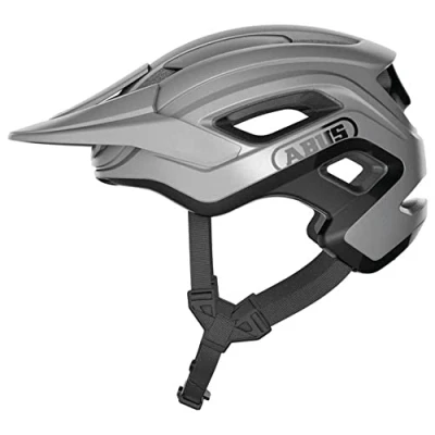 Image de ABUS MTB Helm Cliffhanger Casque de vélo pour les trails exigeants avec grandes ouvertures d&#039;aération et un système courroie TriVider hommes femmes Argent, taille L