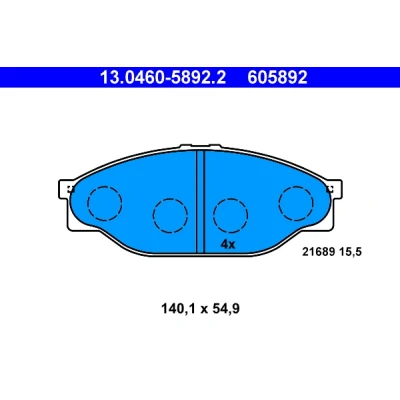 Image de ATE 13.0460 5892.2 Jeu de plaquettes frein non préparé pour indicateur d&#039;usure, contact signal d&#039;usure exclu TOYOTA: HILUX 6 Pick up