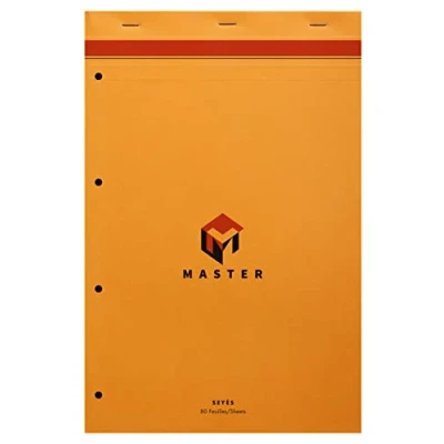 Image de Calligraphe 10754C Un Bloc Master Agrafé en Tête Perforé 4 Trous Orange (une Marque de Clairefontaine) A4+ 21x31,8 cm 80 Feuilles Grands Carreaux Papier g Couverture Carte Enduite