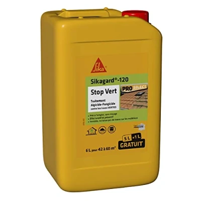 Image de SIKA Traitement algicide et fongicide Nettoyant désincrustant Sikagard 120 Stop Vert Prêt à l&#039;emploi Elimine algues lichens Mur Toiture Terrasse Façade Dallage 6L