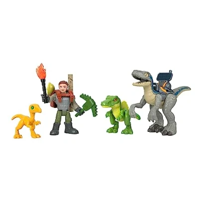 Image de Fisher Price Imaginext Coffret Chasse Aux Dinos Jurassic World avec Figurine Articulée Owen Grady Et Blue, Jeu De Rôle, 12 Éléments, Jouet Enfant, Dès 3 Ans, HND46