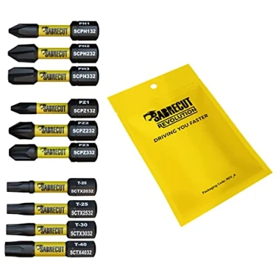 Image de 10 x SabreCut SCRK32 32 mm PZ1 PZ2 PZ3 PH1 PH2 PH3 TX20 TX25 TX30 TX40 Jeu d&#039;embouts de tournevis à percussion magnétique Pozi Pozidriv Phillips Torx Compatible avec Dewalt Milwaukee Bosch Makita etc.