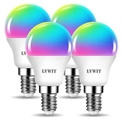 Image de LVWIT 4.9W Smart WIFI Ampoule LED E14 G45 (Equivalent à 40W) 470LM Dimmable, RGB Contrôlable via l&#039;App Tuya, Compatible avec Amazon Alexa et Google Assistant, Lot de 4