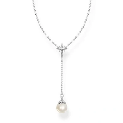Image de THOMAS SABO Collier pour femme avec perle et étoile en argent sterling 925, 40,00 45,00 cm, Métal, Non applicable