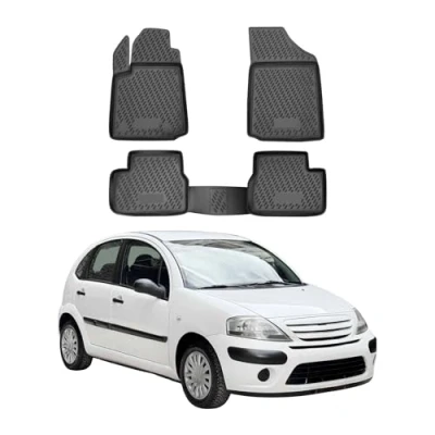 Image de Tapis de Sol Compatible avec Citroen C3 2002 2009 Caoutchouc TPE Noir