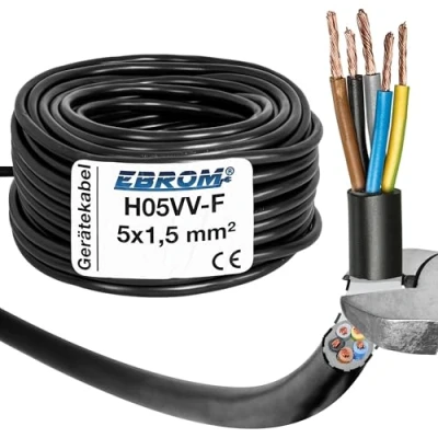 Image de Câble flexible H05VV F 5G1,5 mm² 5 x 1,5 Noir 5/10/25 ou 50 m au choix Votre : Longueur 10