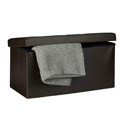 Image de Relaxdays Banc de rangement pratique en simili cuir, 2 places, capacité charge 300 kg, HLP : 38 x 76 cm, marron