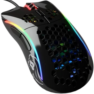 Image de Glorious Gaming Model D (Petite) Souris de jeu filaire 61 g, nid d’abeille, RGB, capteur Pixart 3360, switches Omron, pieds en PTFE, 6 boutons Noir brillant