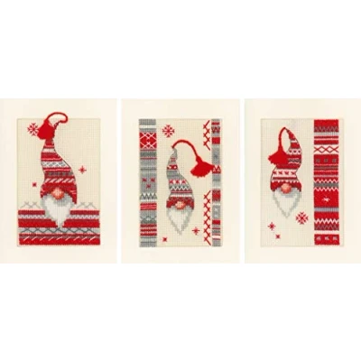 Image de Vervaco Kit de Point Croix compté, Cartes, Lutin Noël, Lot 3