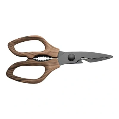 Image de Rockingham Forge Forester ciseaux de cuisine en acier inoxydable avec un revêtement d’oxyde noir, poignée ergonomique bois, 9.5 x 1 20 cm
