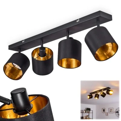 Image de hofstein Plafonnier Alsen en métal et tissu noir &amp; or, 4 spots de plafond vintages rotatifs, idéal dans un salon rétro, pour ampoules E14, ampoule(s) non incluse(s)