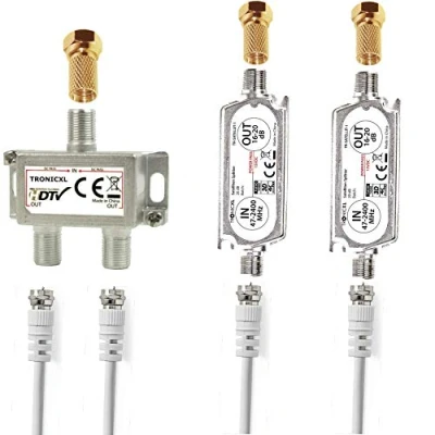Image de TronicXL Répartiteur d&#039;antenne 2 Voies Haut de Gamme avec amplificateur Satellite numérique HD I 40 DB pour TV Satellite, DVBT DVBS Unicable 3D 4K HDTV Souple téléviseurs