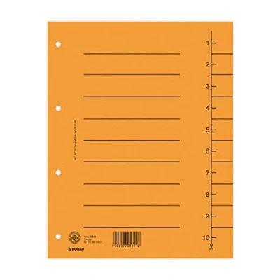Image de DONAU 8610001 12 Lot de 100 intercalaires extra larges en carton recyclé 250 g/m² avec lignes imprimées pour format A4 4 perforations