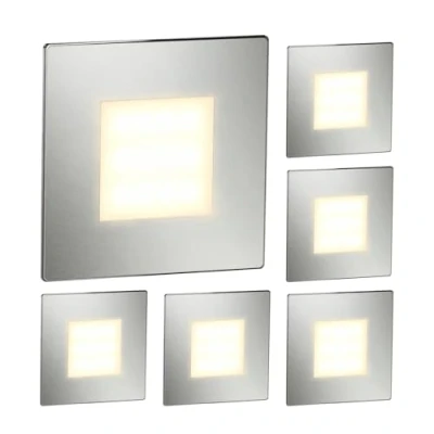 Image de ledscom.de 6 lampes d&#039;escalier LED/encastrées dans le mur FEX pour l&#039;intérieur et l&#039;extérieur, carrées, acier inoxydable, 85 x 85mm, blanc chaud