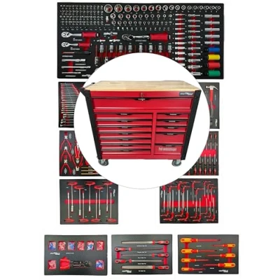 Image de Kraftwelle Servante à outils XXL + 12 tiroirs avec mécanisme Soft Close 457 pièces Verrouillable dont 10 d&#039;atelier Boîte