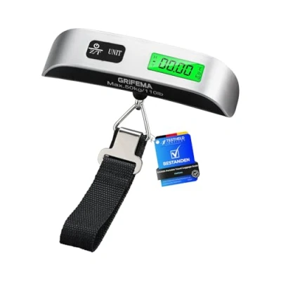 Image de GRIFEMA GA2005, Pese Numérique pour Bagages, Balance Portable Valise de Voyage, avec Fonction Tare, Maximum110 lb/50 kg, Noir/Argent