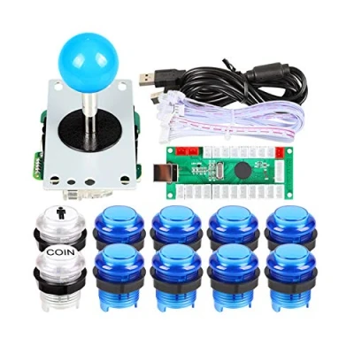 Image de EG STARTS 1 lecteur d&#039;arcade USB codeur pour PC jeux Blue Stick Controller + 10 boutons lumineux LED arcade joystick kit bricolage pièces Mame Raspberry Pi