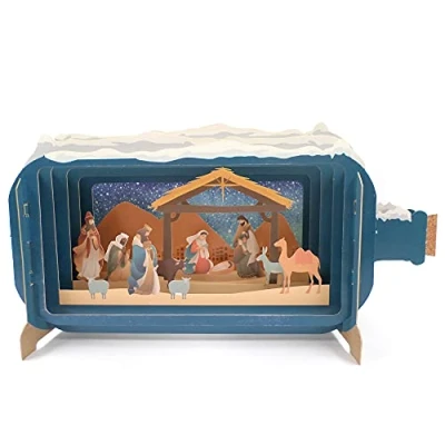 Image de Alljoy Cards XMIB058 Carte de vœux Noël pop up Inscription In A Bottle Manger Scène