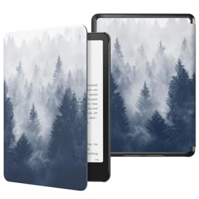 Image de MoKo Étui Compatible avec 7&quot; Kindle Paperwhite 12th Gen 2024&amp;Kindle Colorsoft Signature Edition 2024, Coque de Protection légère en PU Auto Wake/Sleep pour Forêt Grise