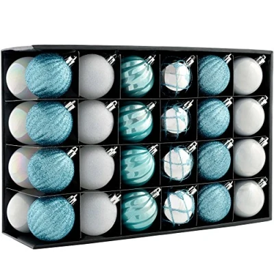 Image de WeRChristmas Lot de 48 Boules Noël incassables, Argenté/Bleu/Blanc
