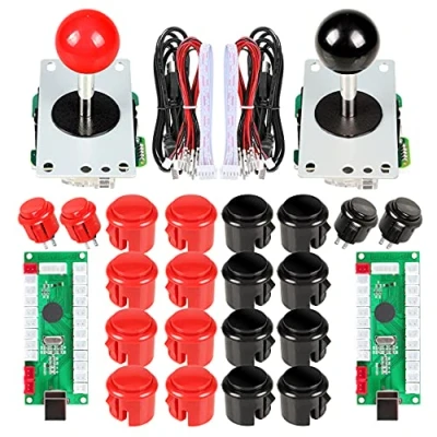 Image de EG STARTS 2 Pièces de Kit Jeu d&#039;Arcade USB Pc Joystick pour Mame DIY Encoder + 2x 5Pin 8 Way Stick 20 Boutons Push Rouge Noir Kits Support Windows Système et Raspberry pi
