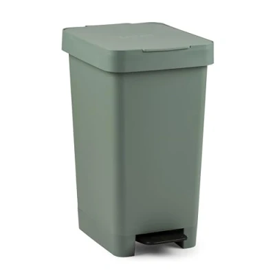 Image de TATAY poubelle à Pédale Smart, Capacité 25L, rétractable, Polypropylène, Sans BPA, Sac 30L. Couleur Vert Sage Recyclage. Dimensions 26 x 36 47cm