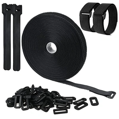 Image de Sangles velcro de 10 m avec 50 boucles et 20 attaches velcro, mm large, à coupe libre, pour organiser vos fils, câbles, tuyaux, etc.