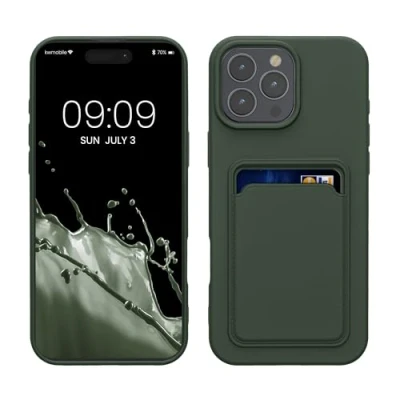 Image de kwmobile Housse Compatible avec Apple iPhone 16 Pro Max Coque de téléphone Compartiment Carte en Silicone Vert foncé
