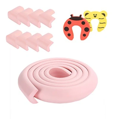 Image de Protection des Bords et Coins de Meubles Bébé Earth,Kit Sécurité avec 8 Angles Rebord 5m en Mousse pour Table Plus 2 Ouvre Portes bien Protéger les Enfants,Rose