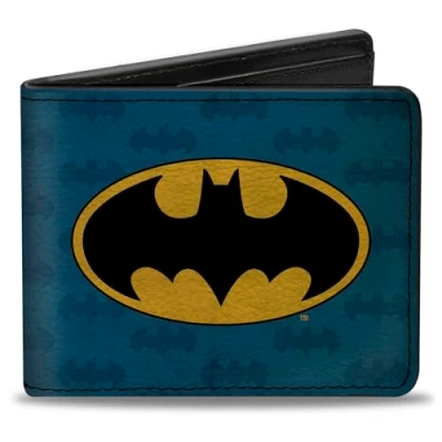 Image de Buckle Down Portefeuille à Deux Volets Batman Unisexe pour Adulte, Bleu Vieilli/Noir/Jaune, 4.0&quot; x 3.5&quot;