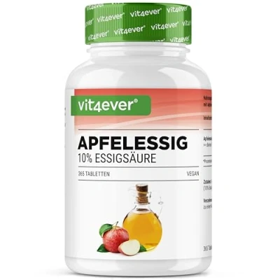 Image de Vinaigre de cidre 365 comprimés Hautement dosé Avec 1000 mg par portion journalière 10% d&#039;acide acétique 6 mois d&#039;approvisionnement Sans additifs indésirables Vegan