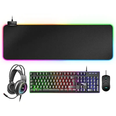 Image de Mars Gaming MCPEXFR, Combo H Mech Clavier, Souris, Casque RGB et Tapis de Souris XXL, Langue Française