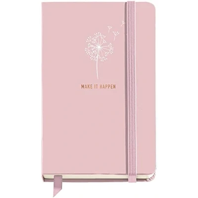 Image de Miquelrius Carnet de notes à couverture rigide format 90 x 140 mm, 100 feuilles blanches, fermeture élastique, rose, motif souhait