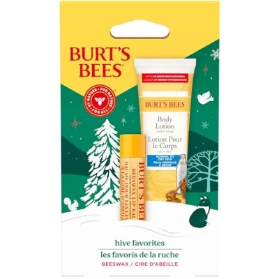 Image de Coffret Cadeau Burt’s Bees pour Lèvres &amp; Corps, Baume à la Cire d’Abeille et Mini Lotion le Corps Lait Miel, Édition Limitée Préférée de Ruche