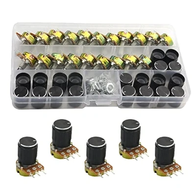 Image de WMYCONGCONG Lot de 20 B10K 10K Ohm Potentiomètre rotatif linéaire à arbre moleté avec bouton noir (WH148) Kit