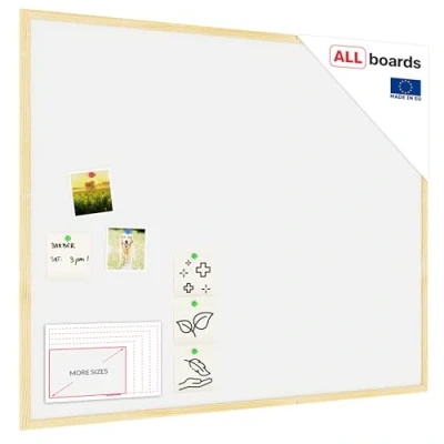 Image de ALLboards Tableau en Liège Blanc avec Cadre Bois 100x80cm