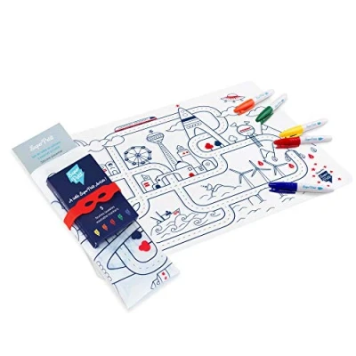 Image de SUPER PETIT Set De Table À Colorier Circuit 5 Feutres Et Bracelet Fournis Facile à Nettoyer Réutilisable Antibactérien Partir 3 Ans