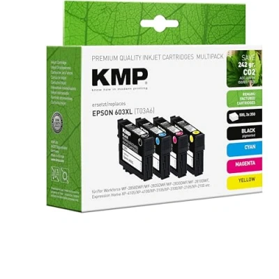 Image de KMP Lot de 2 Cartouches d&#039;encre compatibles Epson 603XL (C13T03A14010, C13T03A34010, C13T03A44010), (C13T03A24020), Encre Imprimante pour Cartouche
