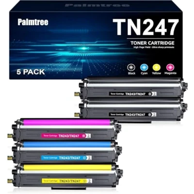 Image de Palmtree TN247 Compatible pour Toner Brother DCP L3550CDW MFC L3750CDW Cartouche TN 243CMYK TN243CMYK L3770CDW L3510CDW HL L3270CDW L3230CDW (Noir Cyan Magenta Jaune)