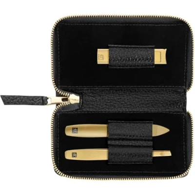 Image de ZWILLING Manucure kit (3 pièces, étui en cuir véritable noir, soin pour les mains et pieds, set de voyage, avec coupe ongles), Premium, Gold Edition