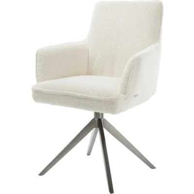 Image de Chaise pivotante Heira Flex avec accoudoirs bouclé blanc pied croisé large grafiete pivotement sur 360 fonction bascule ressorts ensachés