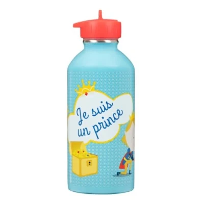 Image de gourde enfant Acier inoxydable DRAEGER PARIS Facile à nettoyer réutilisable Idéale pour parc, école Contenance 300ml 17 cm x 6,5 Bleu Message inscrit : Je Suis Un Prince