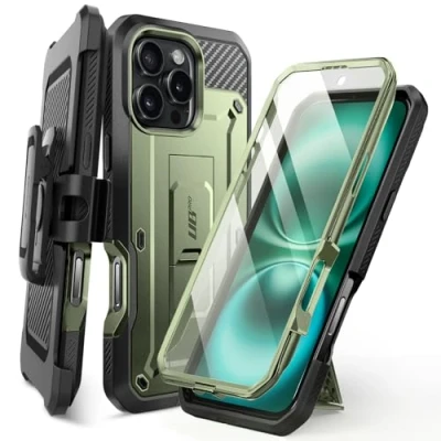 Image de SUPCASE Coque pour iPhone 16 Pro Max avec Protecteur d&#039;écran Intégré (Unicorn Beetle Pro) [Support Pliable &amp; Clip Ceinture] Protection Militaire Antichoc Intégrale 6,9&quot; (Vert)